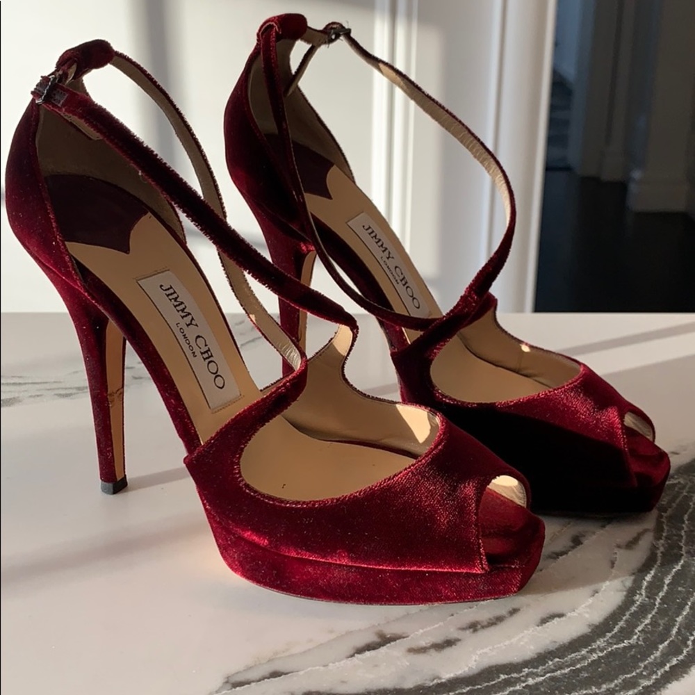 Jimmy Choo Platform Velvet Open Toe Pumps